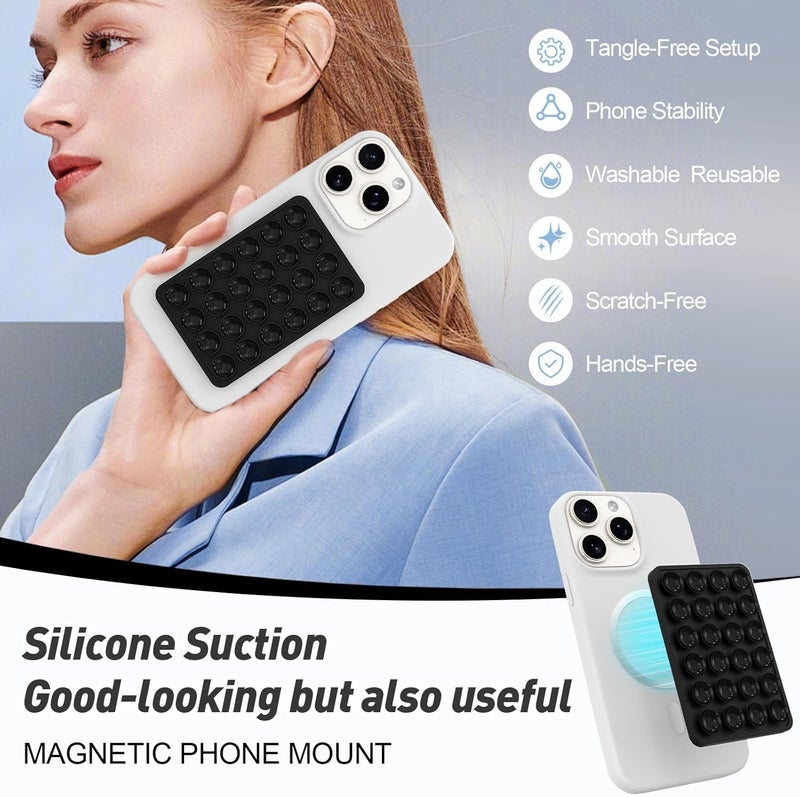 OPOM Magnetic Suction Phone Mount for MagSafe Case,Silicone Sticky Phone Grip Holder for iPhone,Removable Hands-Free Selfie/Video for TikTok & Instagram Influencer/Creator (Black) - Image 3
